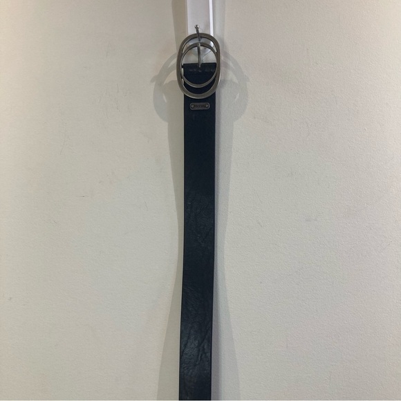 FOSSIL  Sz L Leather Silver Toned Double Style Buckle Rivet Belt - Picture 2 of 10